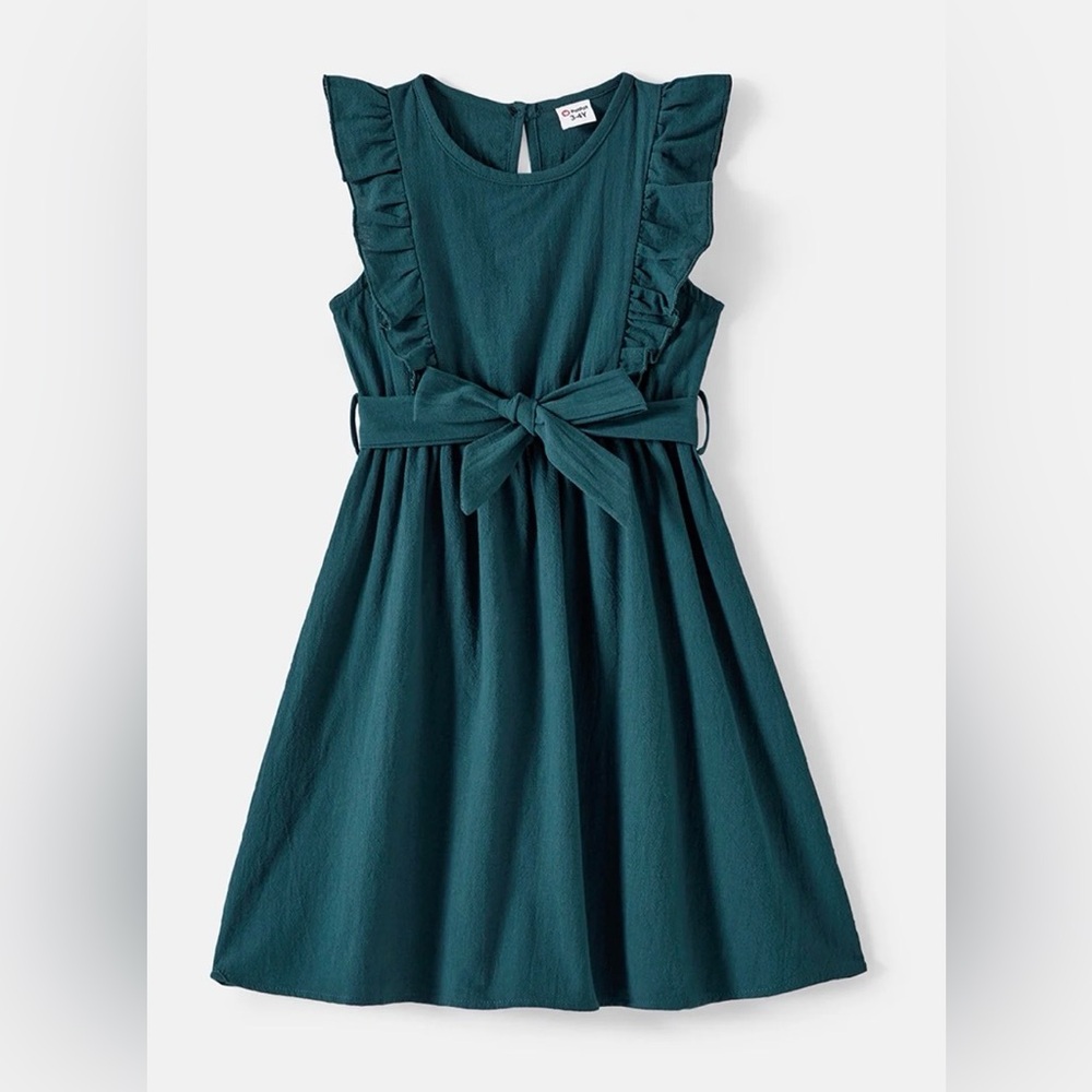 PatPat Teal Ruffled Belted Girls Dress size 3/4 NWT
